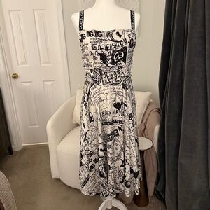 Dolce & Gabbana Graffiti Print Logo Strap Midi Dress Black White Italy Size 46